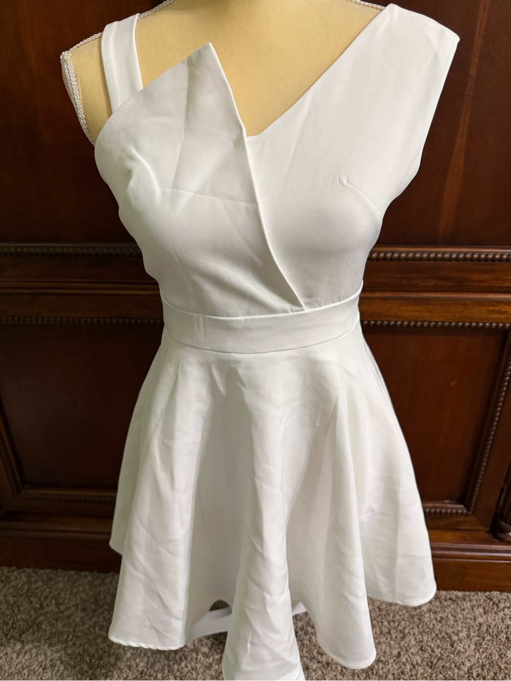 White Asymmetrical Fit & Flare Dress